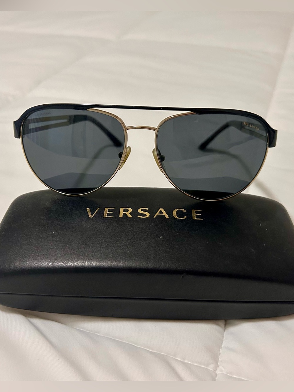 Versace Black and Gold Pilot Sunglasses with Dark Gray Lenses